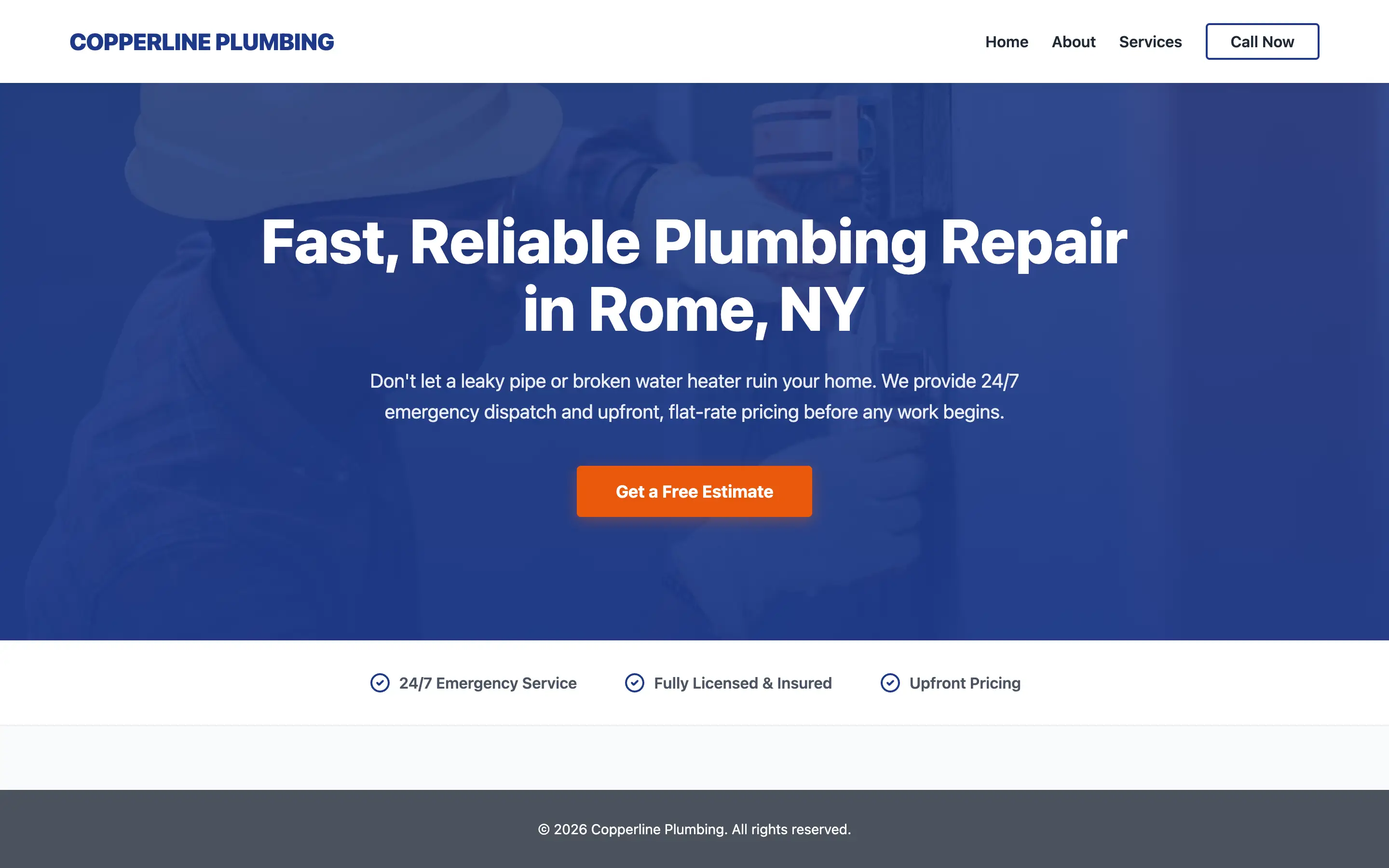 Copperline Plumbing example website by Designed by Anthony