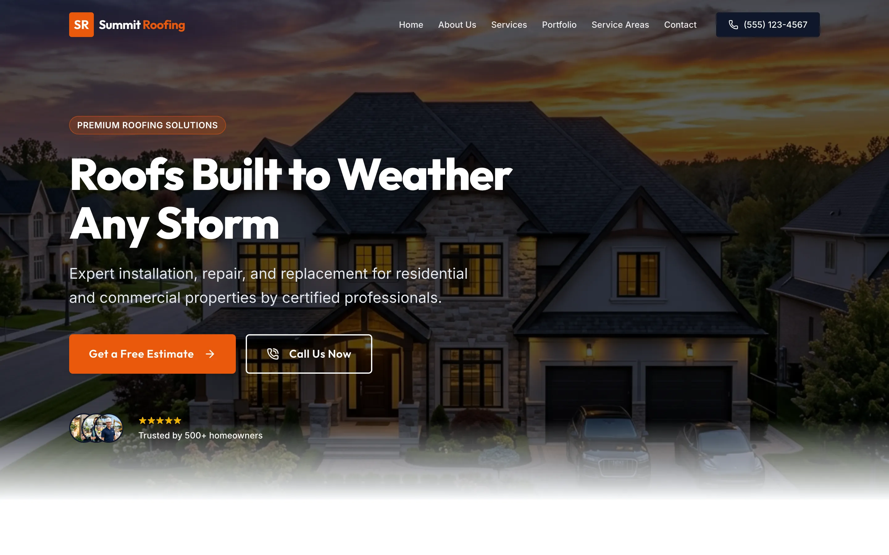 Summit Roofing example website by ANTHONY.