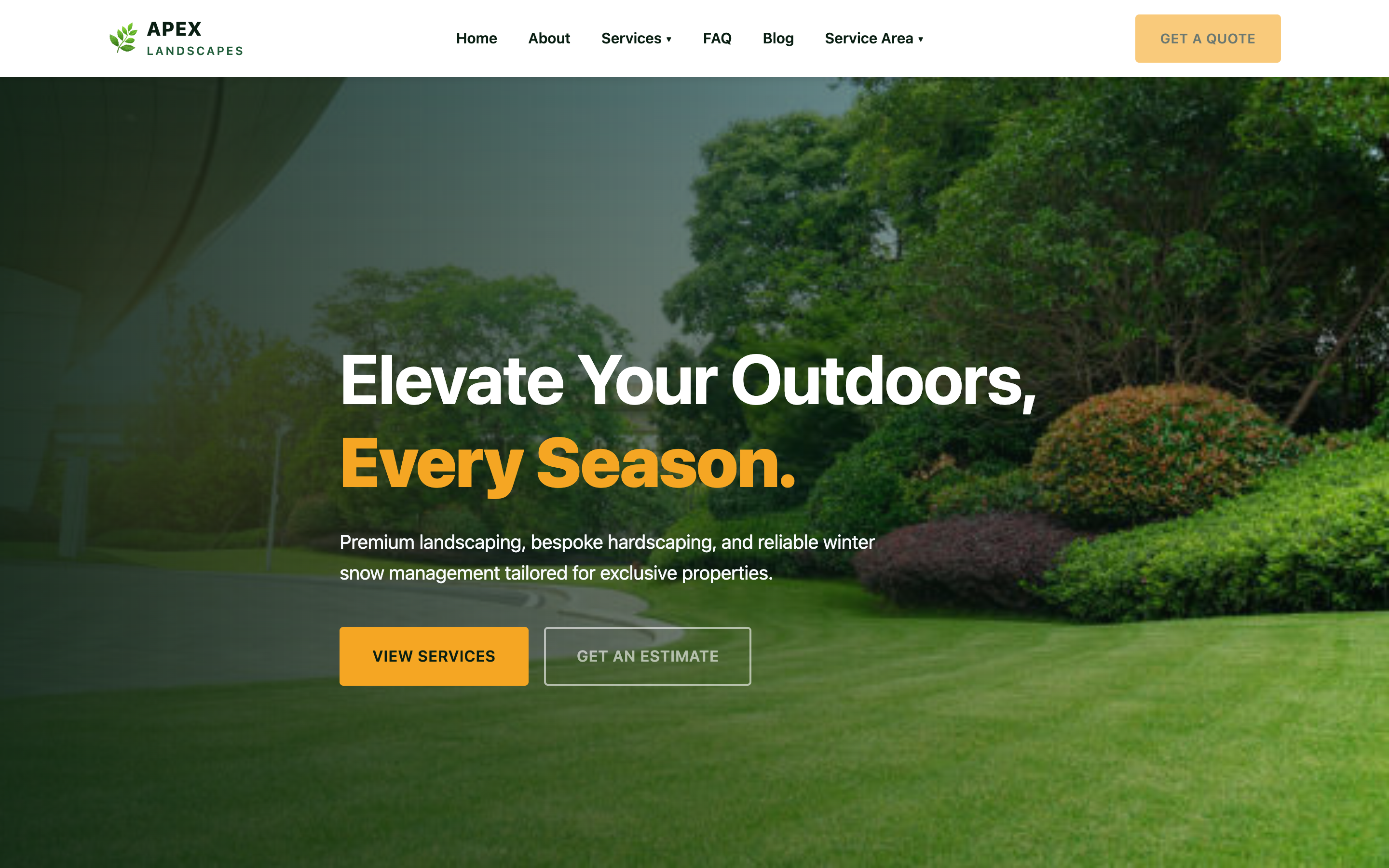 Apex Landscaping & Snow Removal — custom Astro website for a New York landscaping contractor built by Designed by Anthony