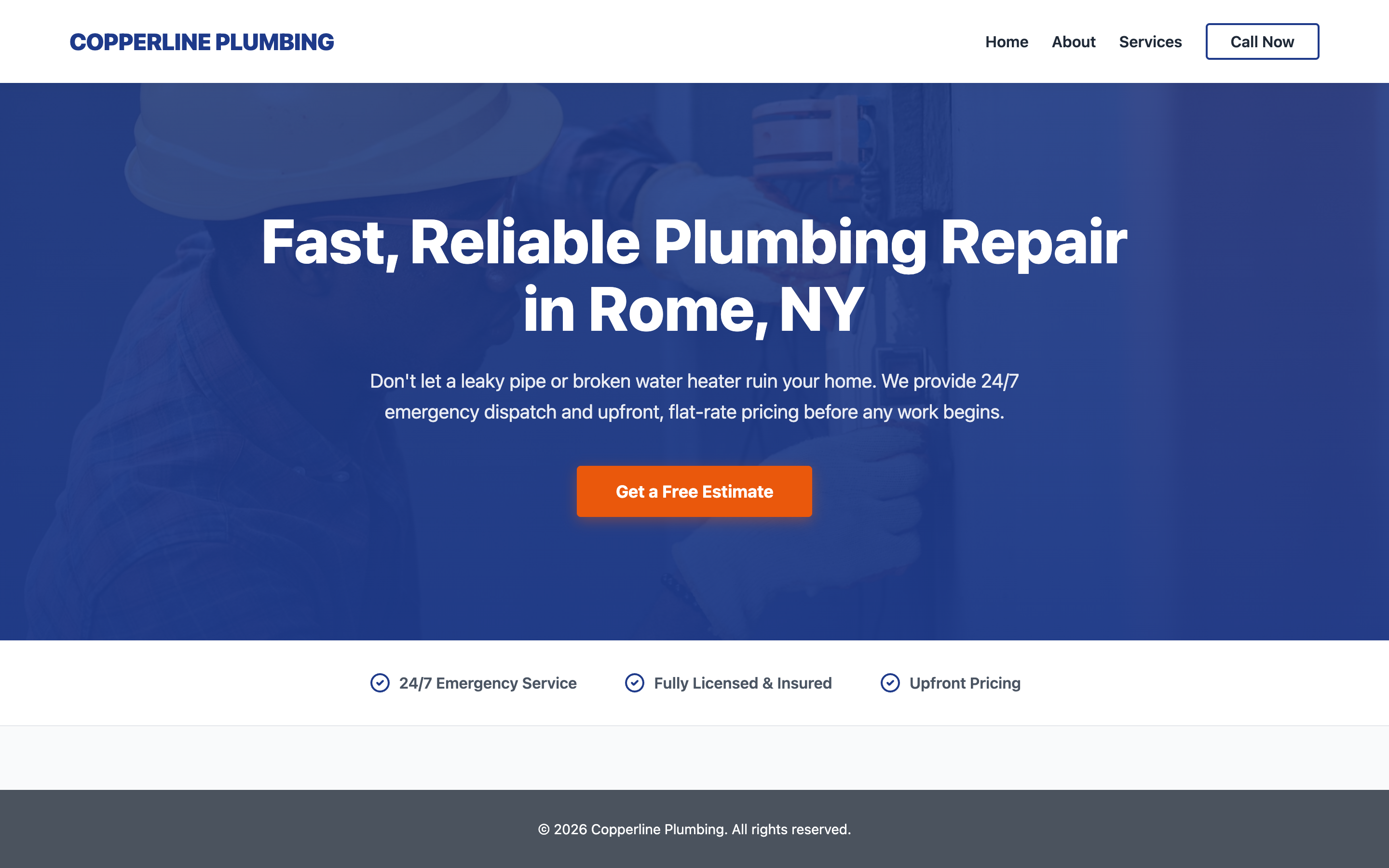 Copperline Plumbing — custom high-performance Astro website for a 24/7 emergency plumbing service built by Designed by Anthony