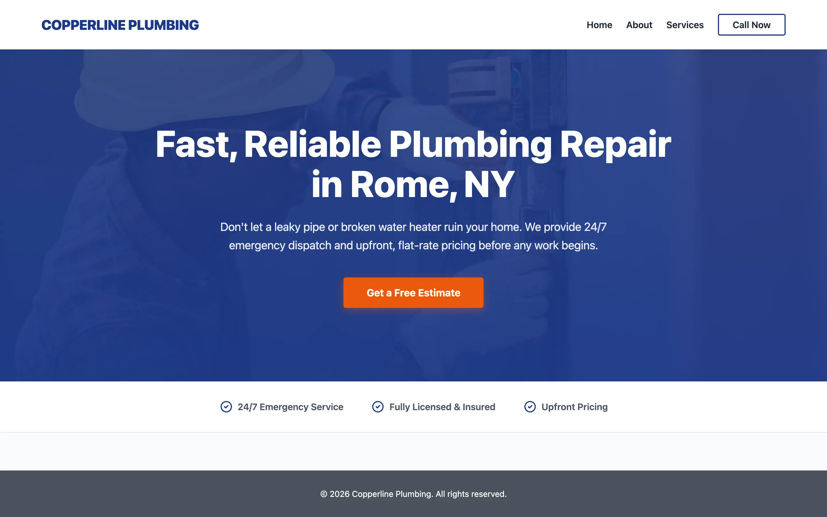 Copperline Plumbing example website by ANTHONY.